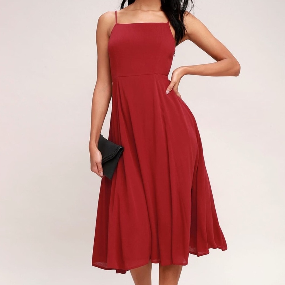 GOING COASTAL WINE RED MIDI DRESS